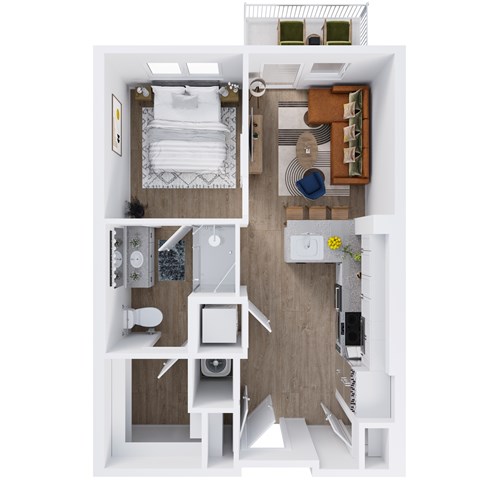 Floor plan for 1 bed, 1 bath, 627 sqft